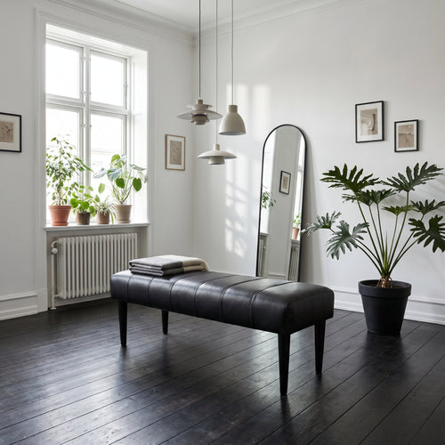 Furnhouse bankje Athea - Zwart - Leer - 50x120x48