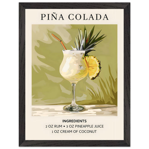 Artfulprints Poster met Lijst Piña Colada cocktail - Ingrediënten   - 30x40 cm - Groen