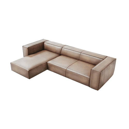 Cosmopolitan Design - Linker hoekbank Turin 5-zits, echt leer donkerbeige - 173x290x68cm