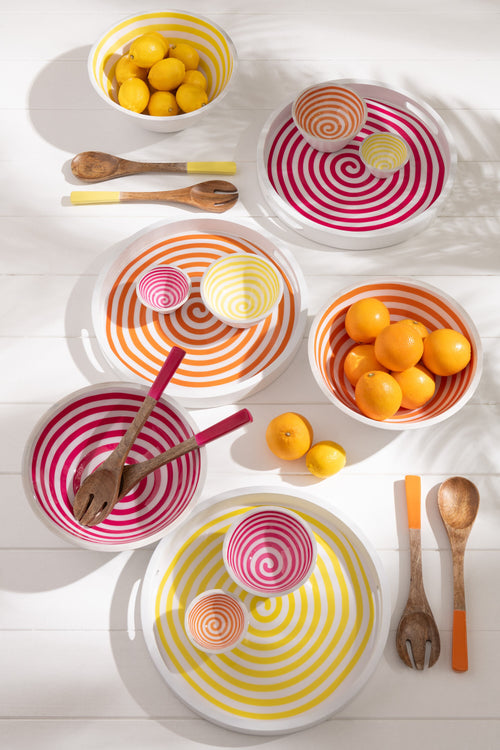 J-Line kom Spiraal - hout - roze/oranje/geel - medium - 3 stuks - vtwonen shop