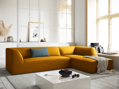 Micadoni rechter hoekbank Ruby 4-zits, ribfluwelen, geel - 180x273x69cm