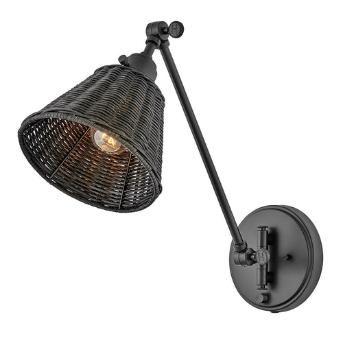 Hinkley Arti Dome Wandleuchte Modern Schwarz, Schwarzer Rattanschirm 1x E27