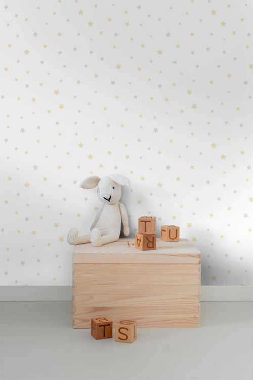 Sanders & Sanders behang sterretjes geel, beige en wit - 53 cm x 10 m - 640457 - vtwonen shop