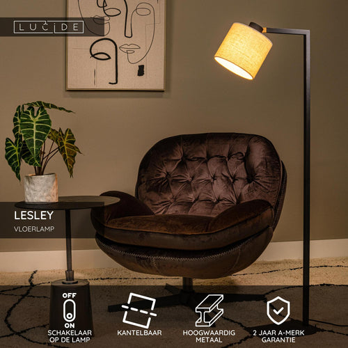 Lucide vloerlamp LESLEY - 1xE27 - Zwart