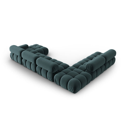 Cosmopolitan Design - Modulaire panoramische hoekbank links Cortina 7-zits, flueel turkoois - 282x376x70cm