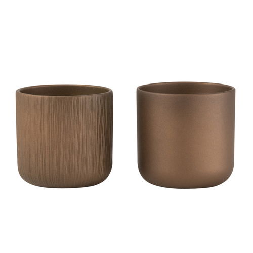 J-Line bloempot Gen - keramiek - goud/koper - extra small - 2 stuks -  Ø 11.5 cm - vtwonen shop