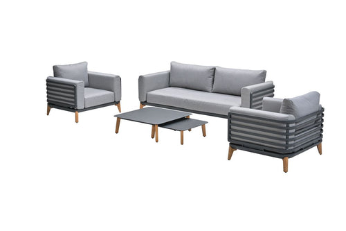 Carmen lounge sofaset - 5-delig - carbon black - aluminium teak look - vtwonen shop