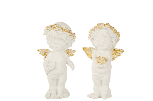 J-Line figuur Engel Staand - polyresin - wit/goud - large - 2 stuks - vtwonen shop