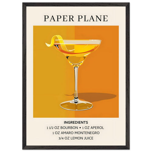Artfulprints Poster met Lijst Paper Plane cocktail - Ingredients   - 50x70 cm - Oranje