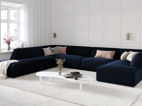 Micadoni Panoramische hoekbank links Ruby 7-zits, flueel, koningsblauw - 273x366x69cm
