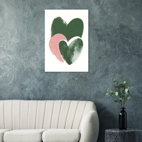 Artfulprints Poster Boho – Heart trio   - 50x70 cm - Groen