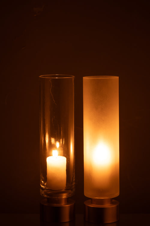 J-Line windlicht/vaas Pia - glas/koper - transparant/goud - large - 2 stuks