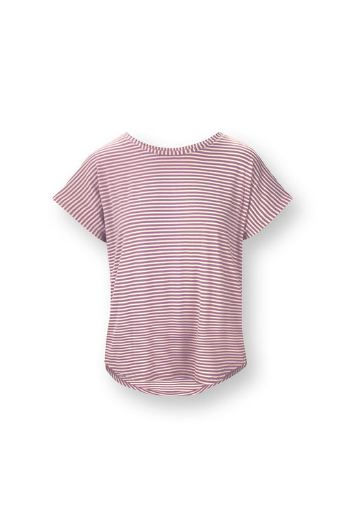 Pip Studio - Tatum Pajama Shirt Short Sleeve Women - Little Sumo Stripe - Lilac - XL - vtwonen shop