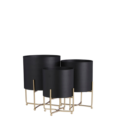 Mica Decorations Aries Bloempot op Standaard - Set van 3 - H32 x Ø24 cm - Zwart - vtwonen shop