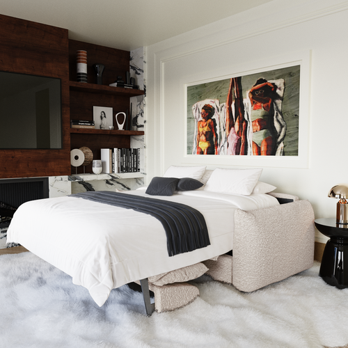 Premium Interiors - Snel uitklapbare slaapbank ICON - bouclette crème 228cm