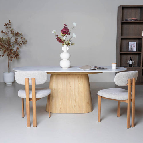 Giga Meubel Eettafel Madia - Wit Keramiek/Naturel - 200x90x75cm - vtwonen shop