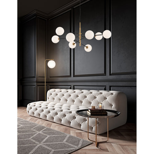 Merano Cranbrook 8-lichts multi-arm hanglamp satijn goud, zwart metaal wit opaal glas LED G9 220 Volt