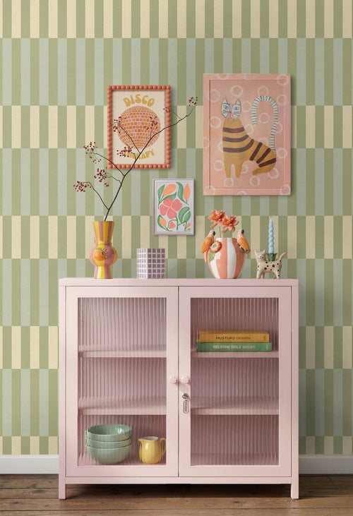 ESTAhome behang linnen-look strepen groen, blauw en beige - 50 x 900 cm - 132250