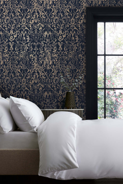 Next vliesbehang Majestic Damask blauw 10mx52cm