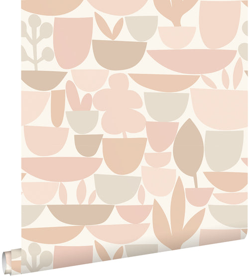 ESTAhome behang aardewerk en planten beige - 50 x 900 cm - 131072 - vtwonen shop
