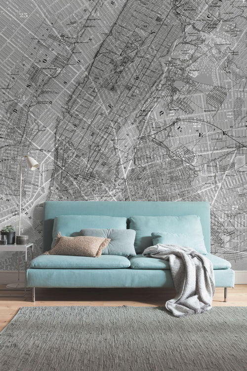 Sanders & Sanders fotobehang Kaart New York grijs - 200 x 250 cm - 612360 - vtwonen shop