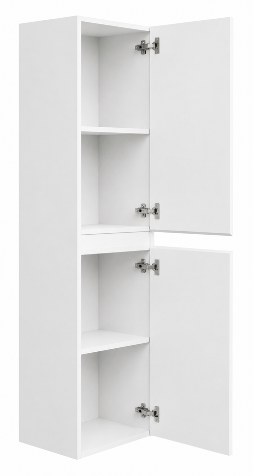 Badplaats Badkamerkast Angela 40 x 30 x 150 cm – Hoogglans Wit – Hangende Kolomkast met 2 Deuren
