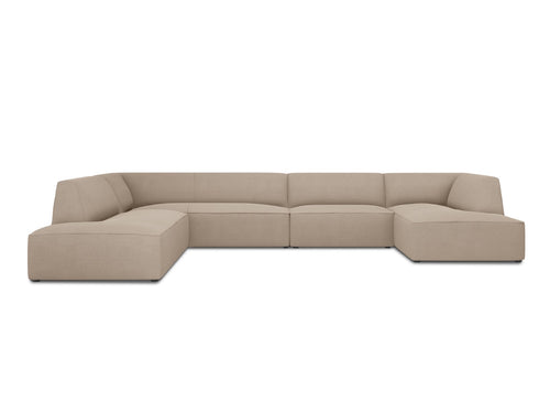 Micadoni Panoramische hoekbank links Ruby 7-zits, structurele stof, donkerbeige - 273x366x69cm