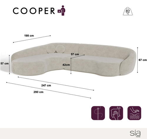 Sia Home - Linkerhoekbank COOPER - zacht aanvoelende geweven stof crème 290cm