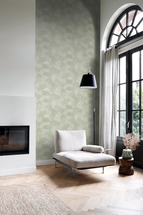 Origin Wallcoverings behang grafisch 3D motief licht vergrijsd groen - 0.53 x 10.05 m - 347984 - vtwonen shop