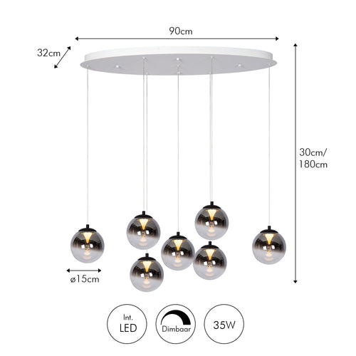 Atmooz hanglamp Monza 7 ovaal - wit - 90 x 32 x H 180 cm - geïntegreerde led
