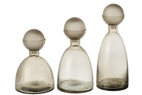 J-Line vaas Fles + Dop Yara - glas - greige - large - 43 cm hoog