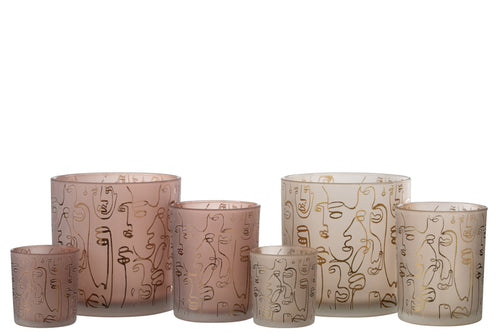 J-Line windlicht Happy Faces - glas - terracotta - large - vtwonen shop