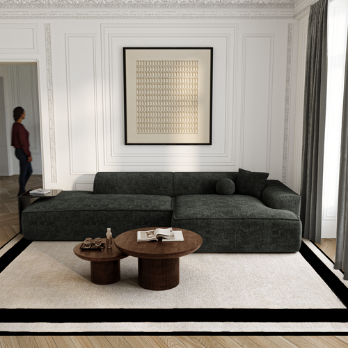 Premium Interiors - Rechthoekige hoekbank HANA - fluweel weefsel donker antraciet 300cm