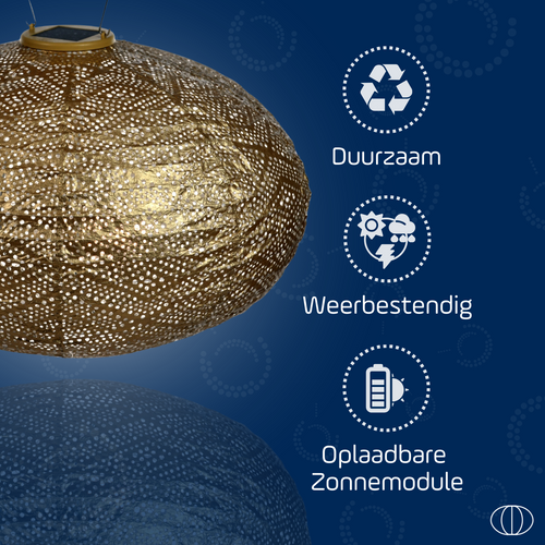 Lumiz solar lampion - ikat oval - 40 cm - goud - vtwonen shop