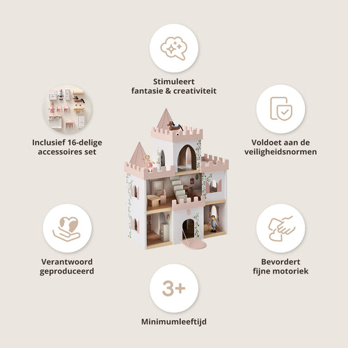 Petite Amélie Houten Poppenhuis Prinsessenkasteel - Incl. poppen en 10-delige meubelset - vtwonen shop