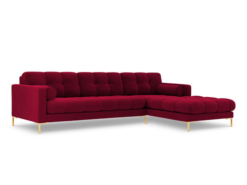 Cosmopolitan Design rechter hoekbank Bali 5-zits, flueel, rood - 185x293x75cm