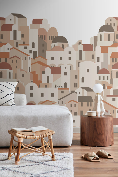 ESTAhome fotobehang mediterrane huisjes terracotta - 200 x 279 cm - 159259 - vtwonen shop