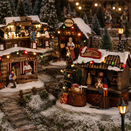 Luville Kerstdorp Miniatuur Santa's Gifts Cadeaukraam - Kerstversiering met Verlichting - Kerst Decoratie voor Binnen - Werkt op Batterijen of Adapter