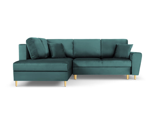 Cosmopolitan Design Uitklapbare hoekbank links met opbergdoos Kyoto 5-zits, flueel, olie - 194x243x88cm