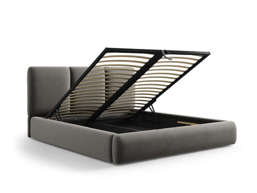 Cosmopolitan Design Opbergbed met hoofdeinde Nicolas 200x200cm, flueel, lichtgrijs - 220x220x100cm