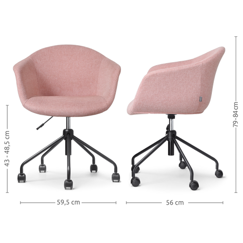 Nolon Nout-Otis Bureaustoel Zacht Roze - Armleuningen - Zwart - vtwonen shop