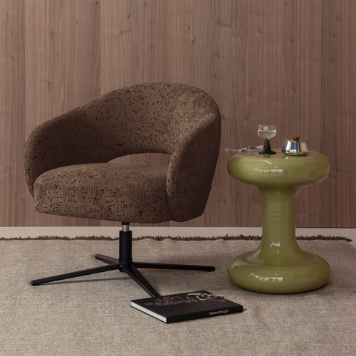 WOOOD draaifauteuil Pico - Wollig Structuur - Bruin - 74x71x69