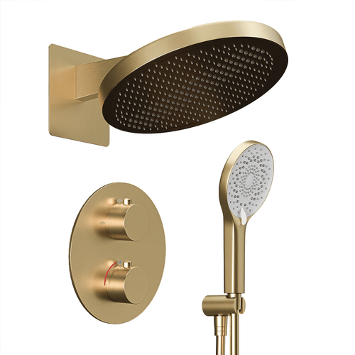 LOMAZOO inbouwdoucheset Aurora - met thermostaatkraan & ronde handdouche - goud - 30 cm