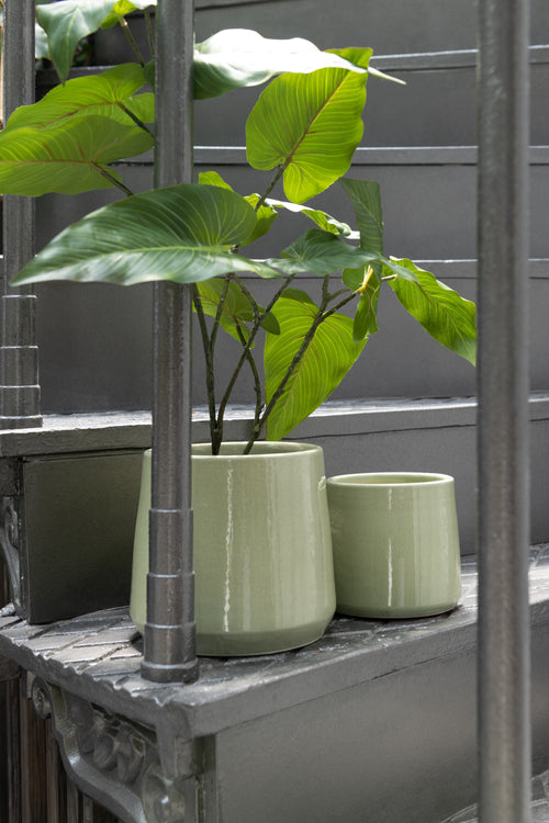 J-Line bloempot Rond - keramiek - groen - small - 2 stuks - Ø 17 cm