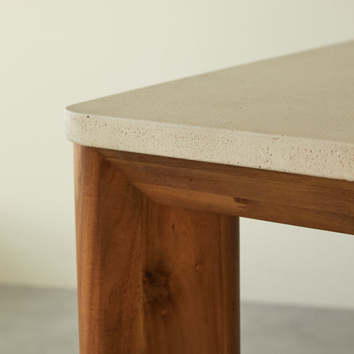 Tikamoon Rechthoekige tuintafel van massief acaciahout en ecru cement 6/8 pers. - Beige