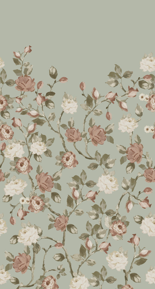 ESTAhome fotobehang vintage bloemen vergrijsd mintgroen en oudroze - 150 x 279 cm - 159213 - vtwonen shop