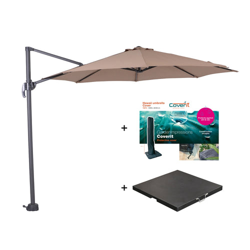 Zweefparasol Hawaii S - met voet en hoes -Taupe - 300 cm
