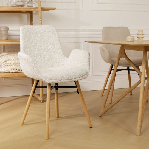 Nolon Nena-Eef Eetkamerstoel Bouclé Beige - met Armleuning - Stof