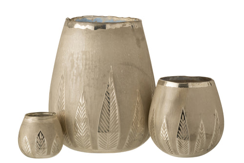 J-Line windlicht Blad Rond - glas - zilver - large - vtwonen shop