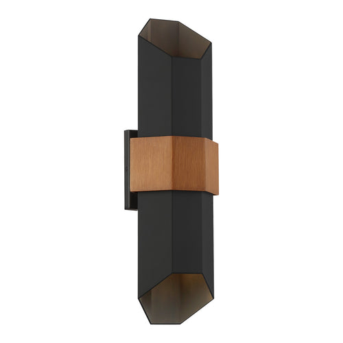 Elstead Quoizel Chasm Outdoor Up Down Wandlamp Mat Zwart (met geschilderde houtlook band), 3000K, IP44